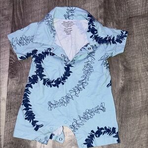 Fighting Eel Blue Leaf Print Baby Romper 3-6m